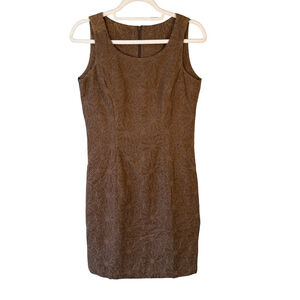 CURRENT Brown Linen Blend Sheath Sleeveless Dress Size 4 Minimalist Embroidered